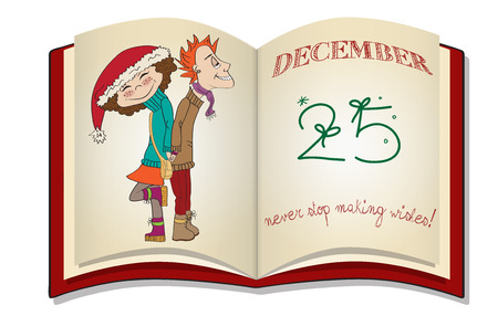 funny couple in the winter, Christmas card in vector formatのイラスト素材