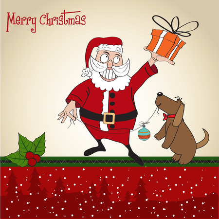 Santa Claus with gift, comic illustration  in vector formatのイラスト素材