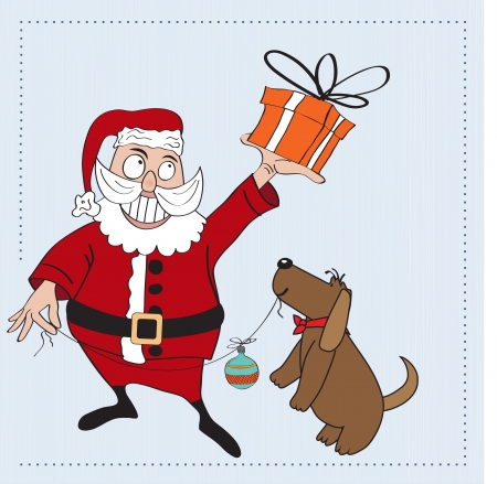 Santa Claus with gift, comic illustration  in vector formatのイラスト素材