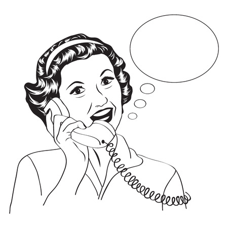 Popart comic retro woman talking by phone, vector illustrationのイラスト素材