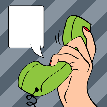 Hand holding a phone, pop art illustration のイラスト素材