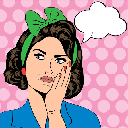 cute retro woman in comics style, vector illustrationのイラスト素材
