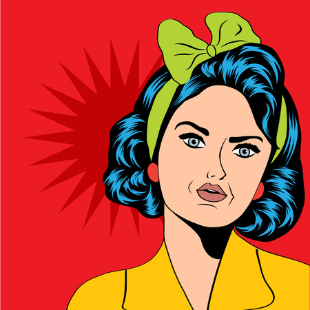 cute retro woman in comics style, vector illustrationのイラスト素材