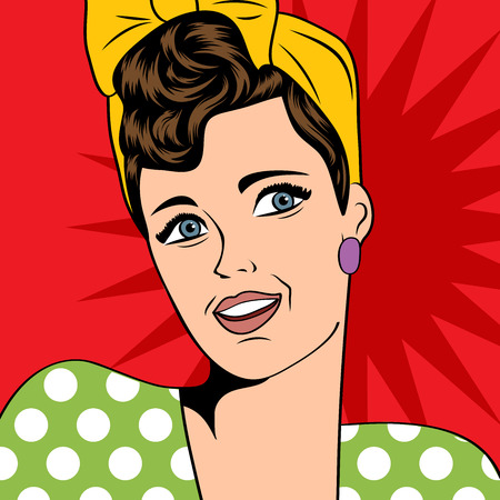 cute retro woman in comics style, vector illustrationのイラスト素材
