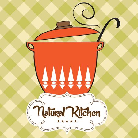 Cooking pan with message "natural kitchen", vector illustrationのイラスト素材