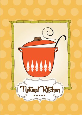 Cooking pan with message "natural kitchen", vector illustrationのイラスト素材