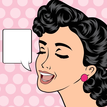pop art cute retro woman in comics style, vector illustrationのイラスト素材
