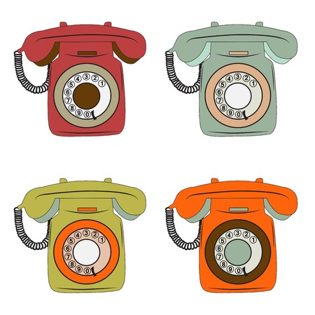 retro phone items set on white, vector illustrationのイラスト素材