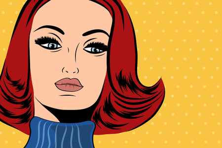 pop art cute retro woman in comics style with message, vector illustrationのイラスト素材