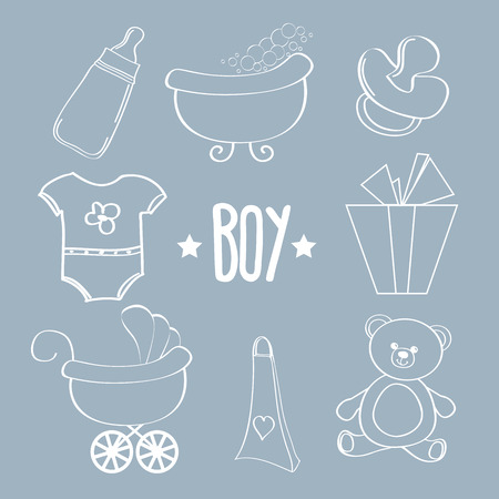 Linear baby boy items set, vector formatのイラスト素材