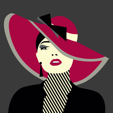 stylized sexy woman with hut, vector illustrationのイラスト素材