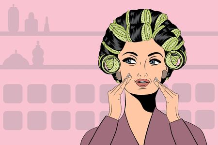 Woman with curlers in their hair, vector formatのイラスト素材