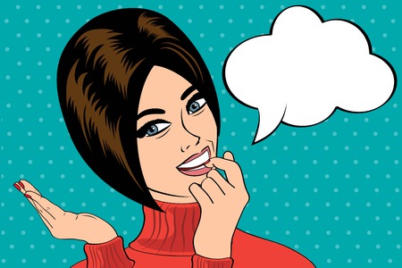 pop art cute retro woman in comics style with message, vector illustrationのイラスト素材