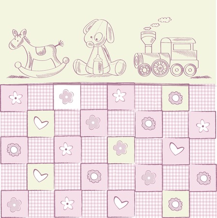 baby girl shower card with retro toys, vector illustrationのイラスト素材