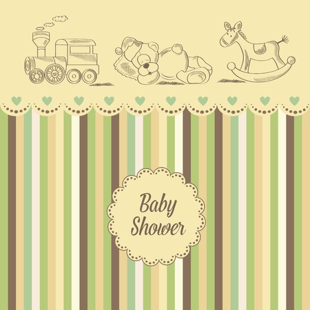 baby shower card with retro toys, vector illustrationのイラスト素材