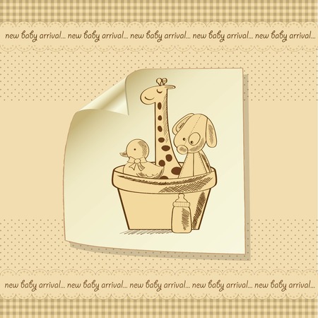 baby shower card with retro toys, vector illustrationのイラスト素材