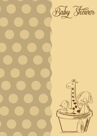baby shower card with retro toys, vector illustrationのイラスト素材
