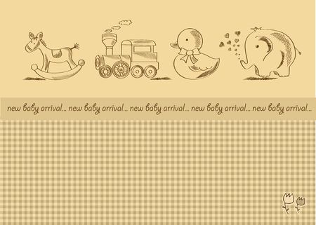 baby shower card with retro toys, vector illustrationのイラスト素材