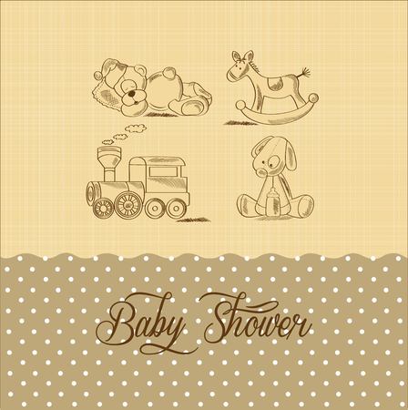baby shower card with retro toys, vector illustrationのイラスト素材