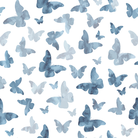 Seamless watercolor gray butterflies pattern. Vector illustrationのイラスト素材