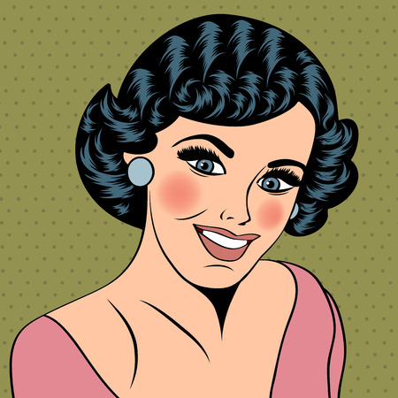 Pop Art illustration of girl.  Pop Art girl. Vintage advertising poster. Fashion woman with bowのイラスト素材