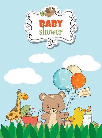 Beautiful baby shower card with toysのイラスト素材