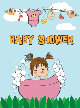 Beautiful baby girl shower card with little babyのイラスト素材