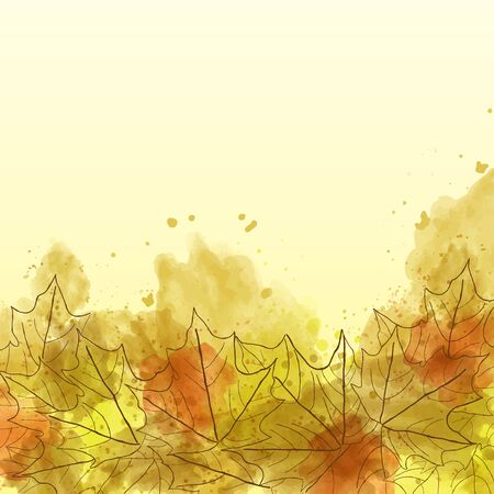 Autumn watercolor background with leaves, vector formatのイラスト素材
