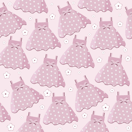 seamless pattern with pink baby girl dressesのイラスト素材