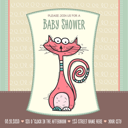 baby shower card template with funny doodle cat, vector formatのイラスト素材