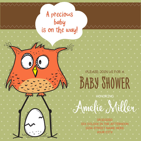 baby shower card template with funny doodle bird, vector formatのイラスト素材