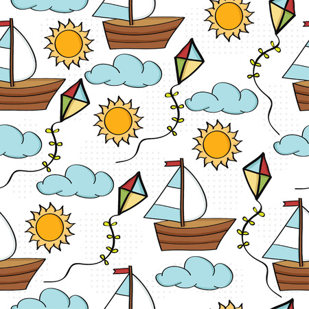 Doodle cartoon seamless pattern summer holiday concept, vector formatのイラスト素材
