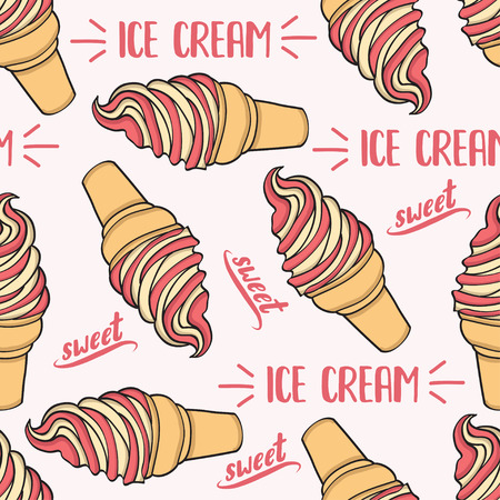 Doodle seamless pattern with ice cream. Wrapping paper, fabric,  background design.のイラスト素材