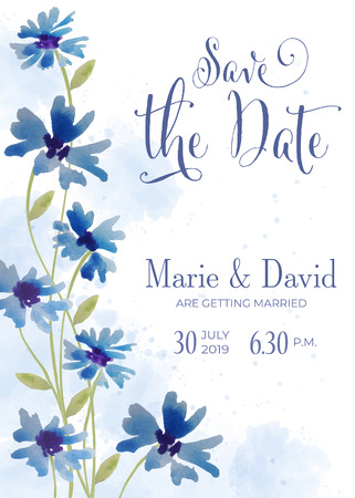 Beautiful floral wedding invitation in watercolor style, vector format, 5 inch x 7 inchのイラスト素材
