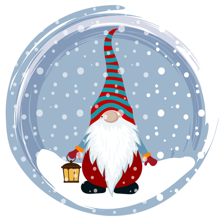 Christmas card with gnome. Scandinavian Christmas. Flat designのイラスト素材