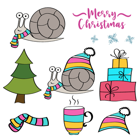 Doodle Christmas items collection isolated on white background, eps10のイラスト素材