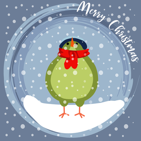 Christmas card with little dressed bird. Flat design. Vectorのイラスト素材