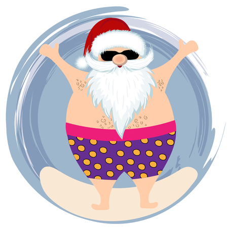 Santa at beach. Christmas card. Flat design.のイラスト素材