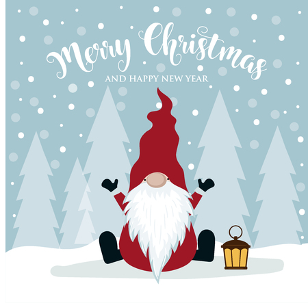 Christmas card with cute gnome. Flat design. Scandinavian Christmasのイラスト素材