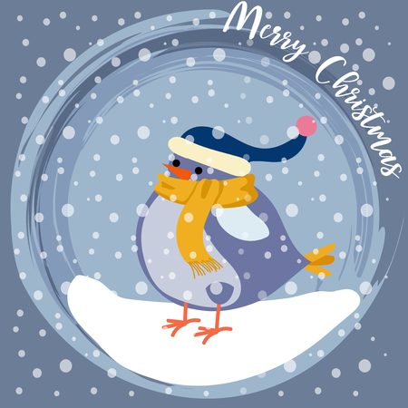 Christmas card with little blue bird. Flat design. Vectorのイラスト素材