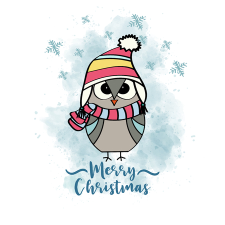 Doodle Christmas card with dressed owl, eps10のイラスト素材