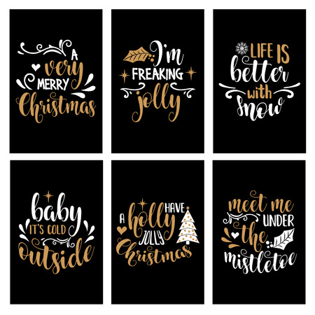 Hand lettering Christmas card collection with joyful quotes.  Christmas quote. Christmas cards design, poster, printのイラスト素材