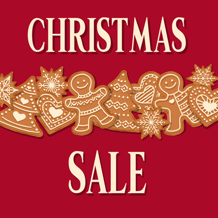 Christmas sale poster with gingerbread design. Vectorのイラスト素材