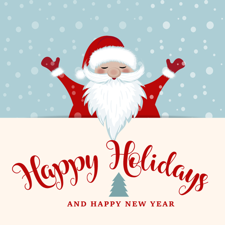 Christmas card with Santa. Flat design, Wishesのイラスト素材