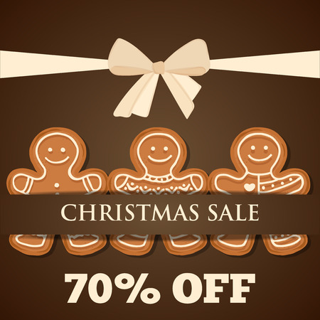 Christmas sale poster with gingerbread man. Christmas advertising.のイラスト素材