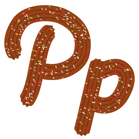 Tempting tipography. Font design. Icing letter. Sweet 3D letter  P of the chocolate cream and candy. Vectorのイラスト素材