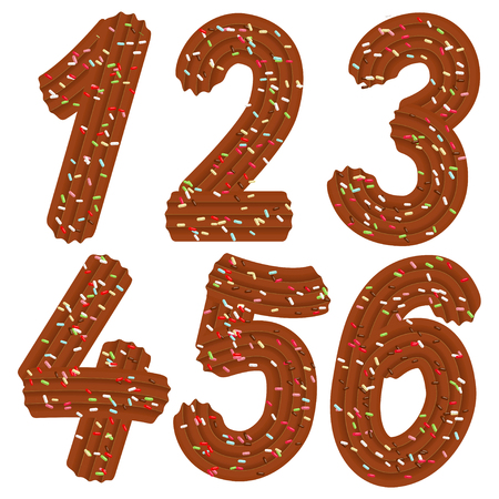 Tempting tipography. Font design. Icing letter. Sweet 3D numbers 1.2.3.4.5.6. of the chocolate cream and candy. Vectorのイラスト素材