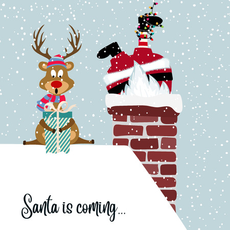 Santa and reindeer. Flat design.のイラスト素材