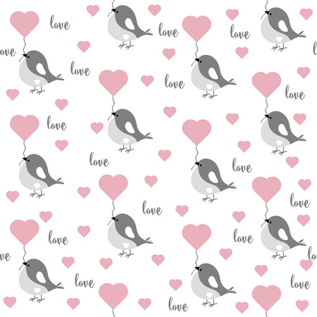 Love seamless pattern with birds and hearts, Valentine's day patternのイラスト素材