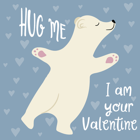 Cute Valentine's day card with polar bear. Flat designのイラスト素材